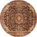 Round Machine Washable Medallion Brown Traditional Rug, wshtr2783brn