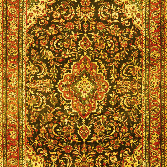Machine Washable Medallion Yellow Traditional Rug, wshtr2783yw