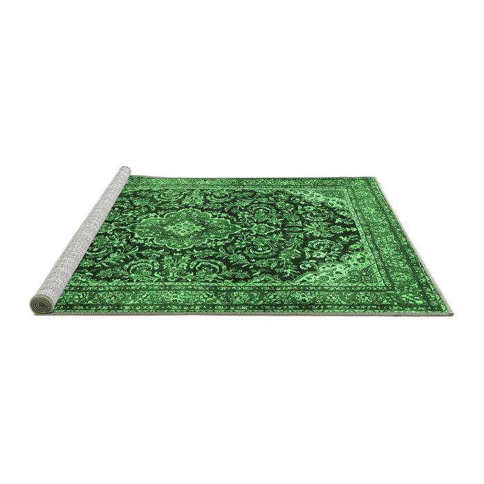 Sideview of Machine Washable Medallion Emerald Green Traditional Area Rugs, wshtr2783emgrn