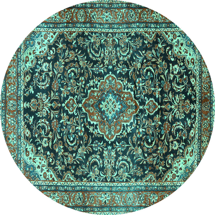 Round Medallion Turquoise Traditional Rug, tr2783turq
