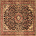 Square Machine Washable Medallion Brown Traditional Rug, wshtr2783brn