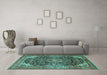 Machine Washable Medallion Turquoise Traditional Area Rugs in a Living Room,, wshtr2783turq