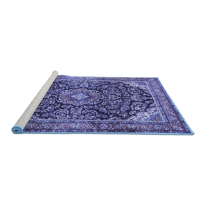 Sideview of Machine Washable Medallion Blue Traditional Rug, wshtr2783blu