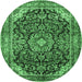 Round Machine Washable Medallion Emerald Green Traditional Area Rugs, wshtr2783emgrn