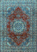 Machine Washable Medallion Light Blue Traditional Rug, wshtr2784lblu