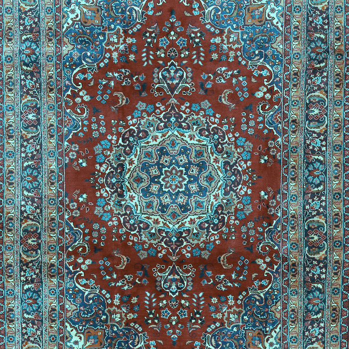 Machine Washable Medallion Light Blue Traditional Rug, wshtr2784lblu