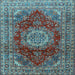 Square Machine Washable Medallion Light Blue Traditional Rug, wshtr2784lblu