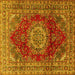 Square Machine Washable Medallion Yellow Traditional Rug, wshtr2784yw