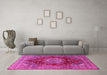 Machine Washable Medallion Pink Traditional Rug in a Living Room, wshtr2784pnk