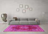 Machine Washable Medallion Pink Traditional Rug, wshtr2784pnk