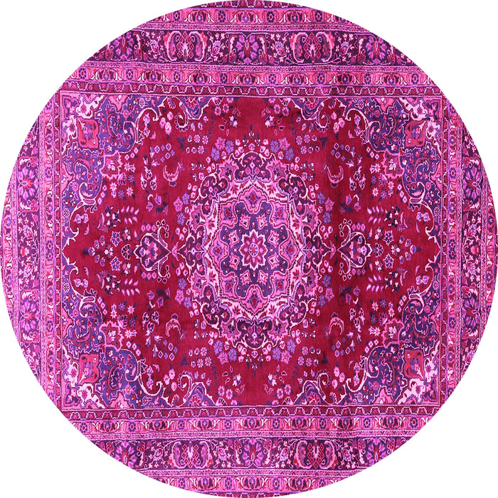 Round Machine Washable Medallion Pink Traditional Rug, wshtr2784pnk