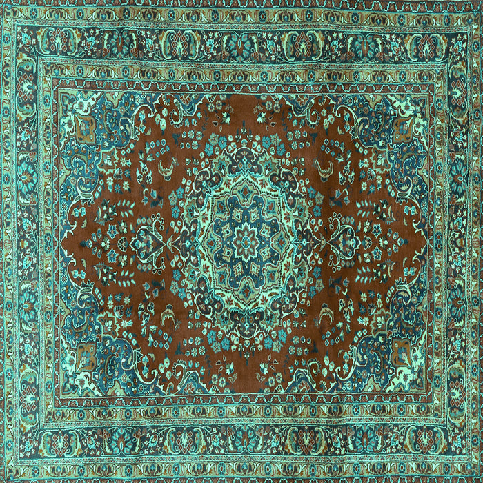 Square Machine Washable Medallion Turquoise Traditional Area Rugs, wshtr2784turq