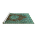 Sideview of Machine Washable Medallion Turquoise Traditional Area Rugs, wshtr2784turq