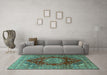 Machine Washable Medallion Turquoise Traditional Area Rugs in a Living Room,, wshtr2784turq