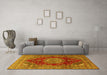 Machine Washable Medallion Yellow Traditional Rug in a Living Room, wshtr2784yw