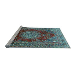 Sideview of Machine Washable Medallion Light Blue Traditional Rug, wshtr2784lblu