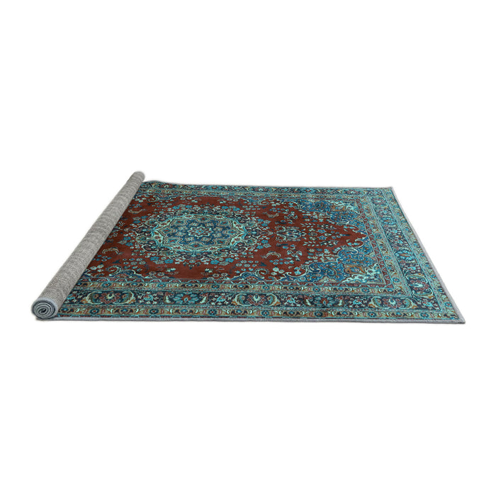 Sideview of Machine Washable Medallion Light Blue Traditional Rug, wshtr2784lblu