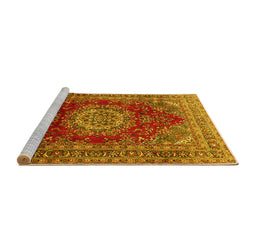 Sideview of Machine Washable Medallion Yellow Traditional Rug, wshtr2784yw