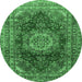 Round Machine Washable Medallion Emerald Green Traditional Area Rugs, wshtr2784emgrn