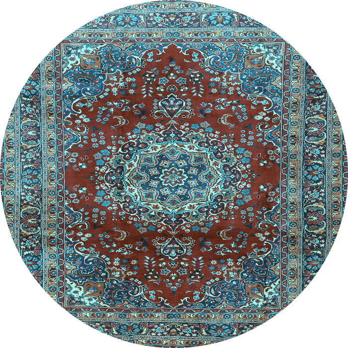Round Medallion Light Blue Traditional Rug, tr2784lblu