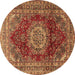 Round Machine Washable Medallion Brown Traditional Rug, wshtr2784brn