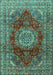 Machine Washable Medallion Turquoise Traditional Area Rugs, wshtr2784turq