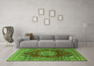 Machine Washable Medallion Green Traditional Area Rugs in a Living Room,, wshtr2784grn