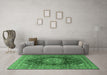 Machine Washable Medallion Emerald Green Traditional Area Rugs in a Living Room,, wshtr2784emgrn