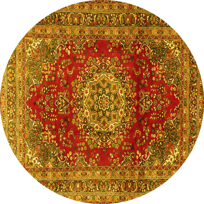 Round Medallion Yellow Traditional Rug, tr2784yw