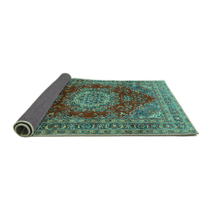 Sideview of Medallion Turquoise Traditional Rug, tr2784turq