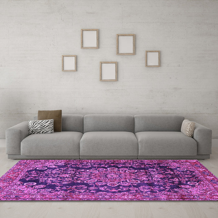 Machine Washable Medallion Purple Traditional Area Rugs in a Living Room, wshtr2785pur