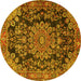 Round Machine Washable Medallion Yellow Traditional Rug, wshtr2785yw