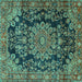 Square Machine Washable Medallion Turquoise Traditional Area Rugs, wshtr2785turq