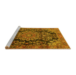 Sideview of Machine Washable Medallion Yellow Traditional Rug, wshtr2785yw