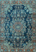 Machine Washable Medallion Light Blue Traditional Rug, wshtr2785lblu