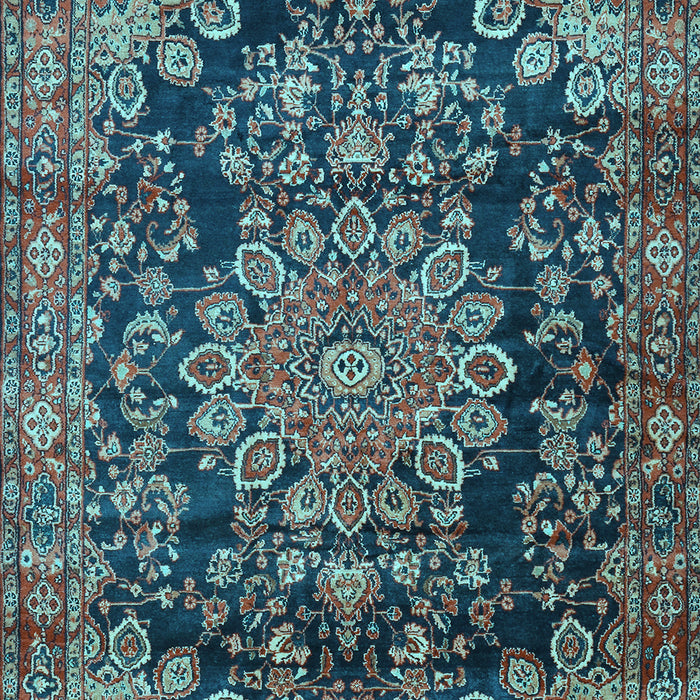 Machine Washable Medallion Light Blue Traditional Rug, wshtr2785lblu