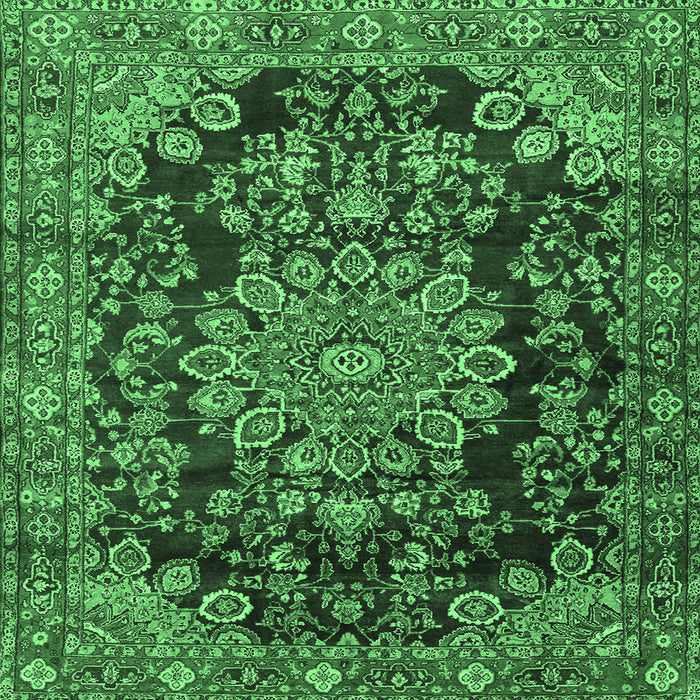 Square Medallion Emerald Green Traditional Rug, tr2785emgrn