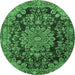 Round Machine Washable Medallion Emerald Green Traditional Area Rugs, wshtr2785emgrn