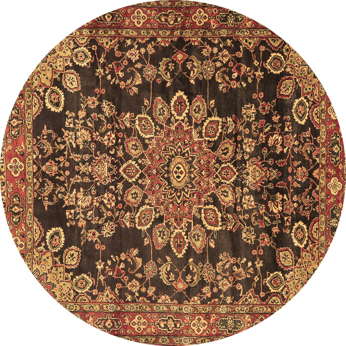 Round Machine Washable Medallion Brown Traditional Rug, wshtr2785brn