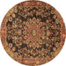 Round Machine Washable Medallion Brown Traditional Rug, wshtr2785brn