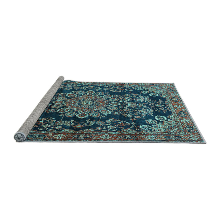 Sideview of Machine Washable Medallion Light Blue Traditional Rug, wshtr2785lblu