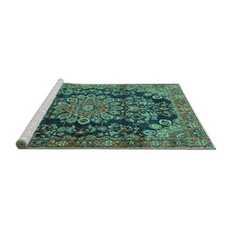 Sideview of Machine Washable Medallion Turquoise Traditional Area Rugs, wshtr2785turq