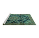 Sideview of Machine Washable Medallion Turquoise Traditional Area Rugs, wshtr2785turq