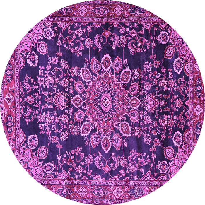 Round Machine Washable Medallion Purple Traditional Area Rugs, wshtr2785pur