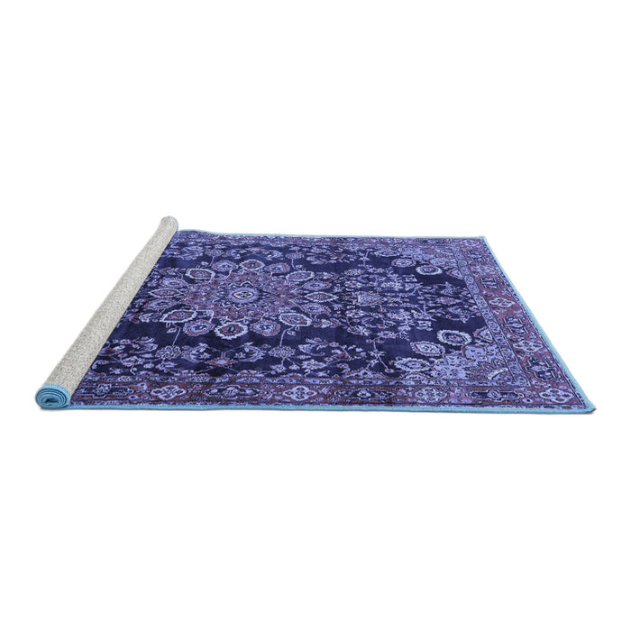 Sideview of Machine Washable Medallion Blue Traditional Rug, wshtr2785blu