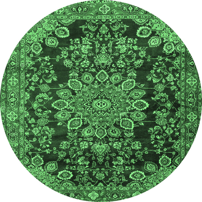 Round Medallion Emerald Green Traditional Rug, tr2785emgrn