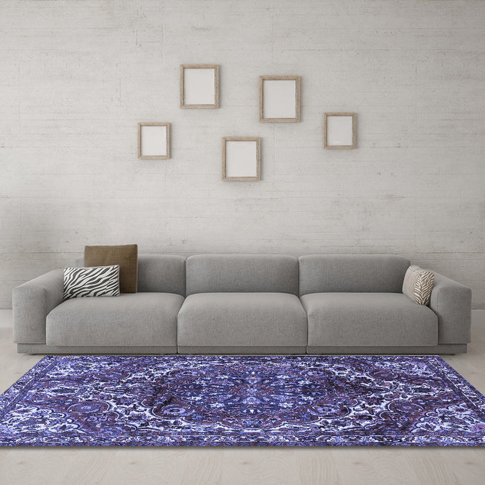 Machine Washable Persian Blue Traditional Rug in a Living Room, wshtr2786blu