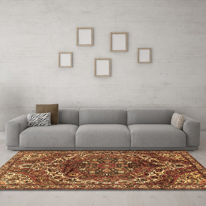Machine Washable Persian Brown Traditional Rug in a Living Room,, wshtr2786brn