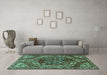 Machine Washable Persian Turquoise Traditional Area Rugs in a Living Room,, wshtr2786turq