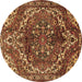 Round Machine Washable Persian Brown Traditional Rug, wshtr2786brn